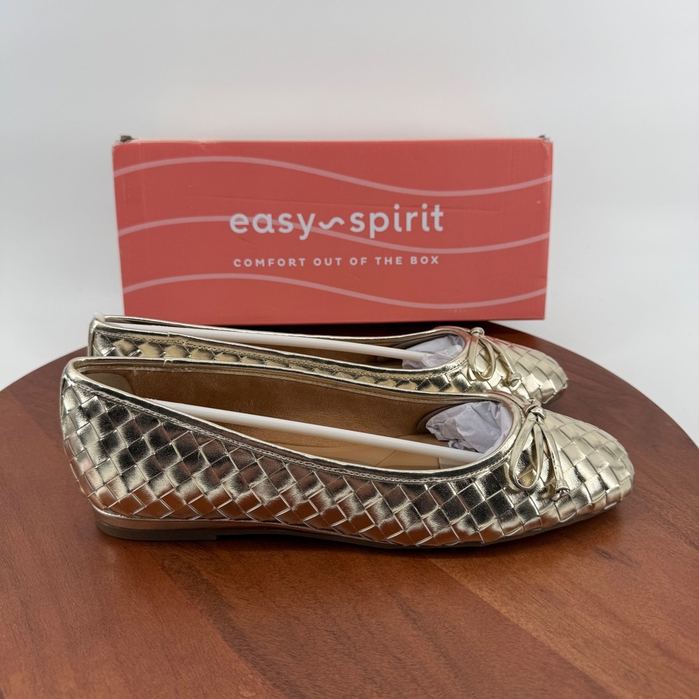 Easy Spirit Dayanna 3 Gold Woven Square Toe Ballet Flats Womens 9.5 M New in Box